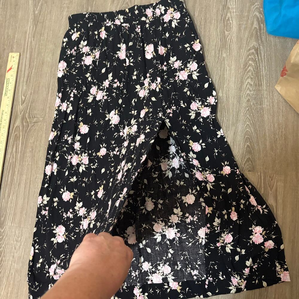 Saltwater Luxe Skirt Black Pink Floral High Slit Midi Maxi Size L Grannycore Y2K - Picture 3 of 8